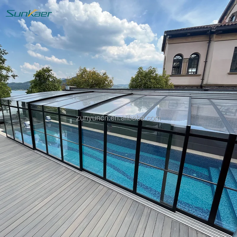 Customized Retractable Above Ground Polycarbonate Outdoor Sunroom Pool Enclosures Swimming Pool Covers & Reels Pool Shelters