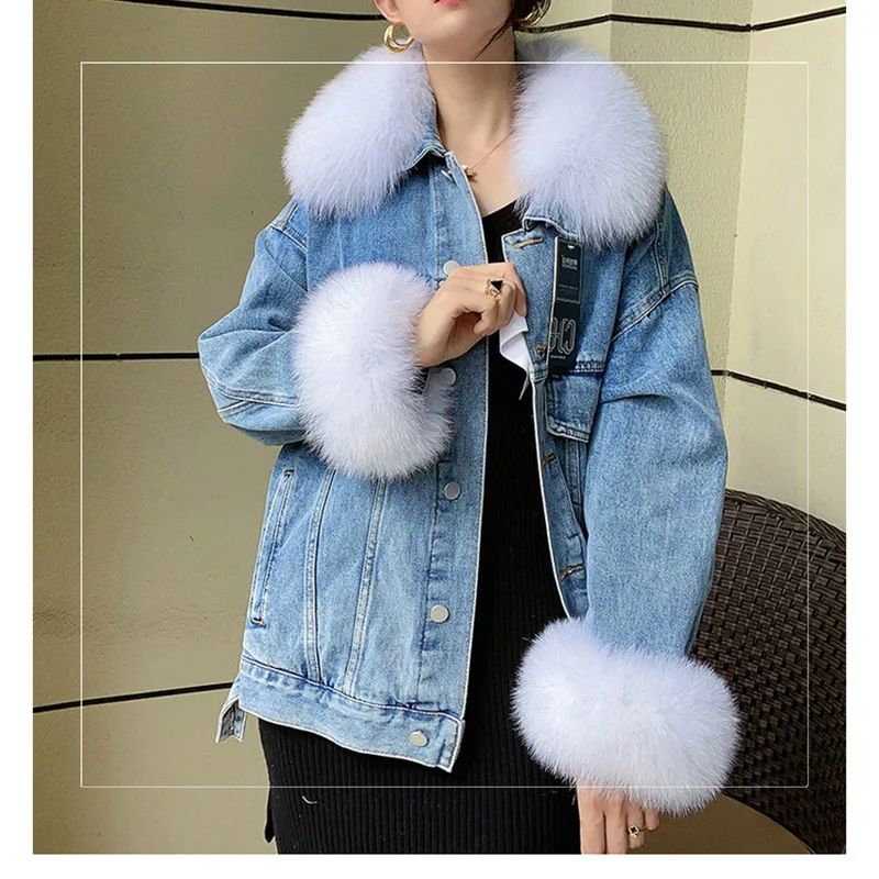 Mwfur Fashion Detachable Fox Fur Collar Cuffs Set For Jacket Factory