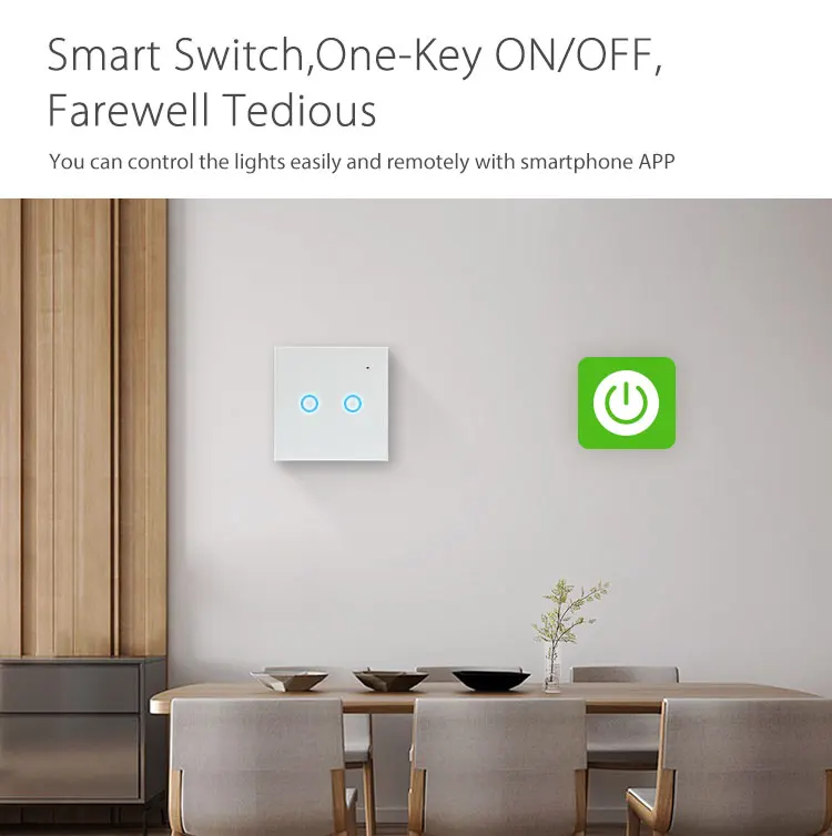 EU Standard 2 Gangs Wifi Touch Sensitive Light Switch Alexa Compatible Smart Switch
