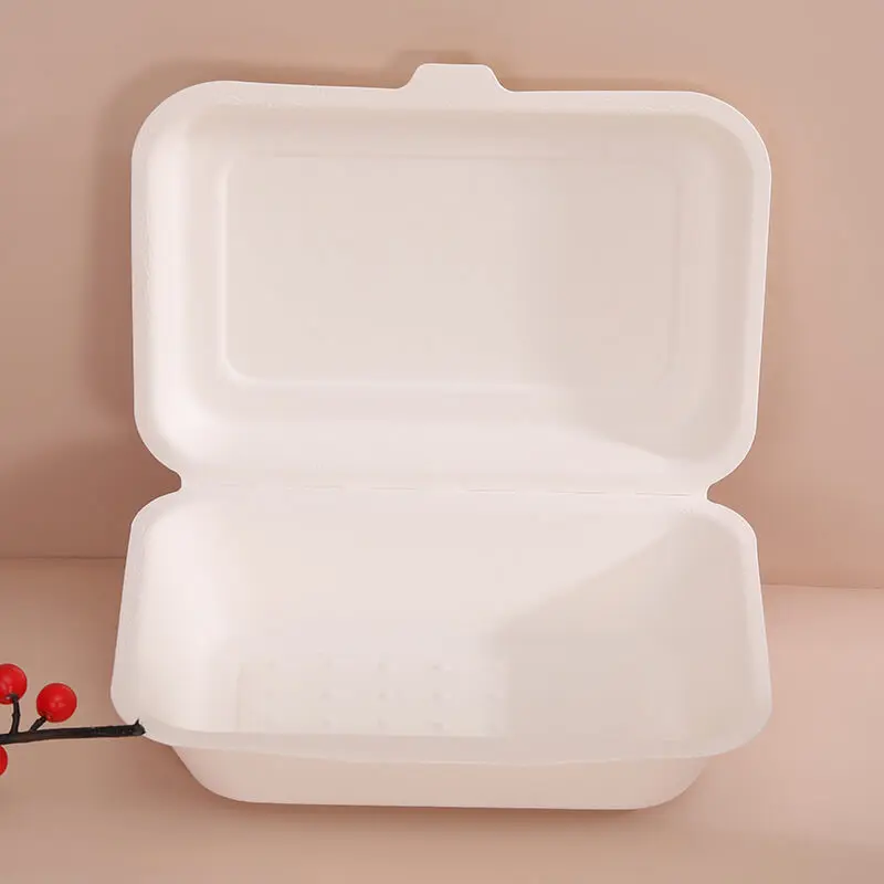 pizza boxes 9x9x3 biodegradable compostable bagasse 3-comp hinged container 200ct sugarcane bagasse containers