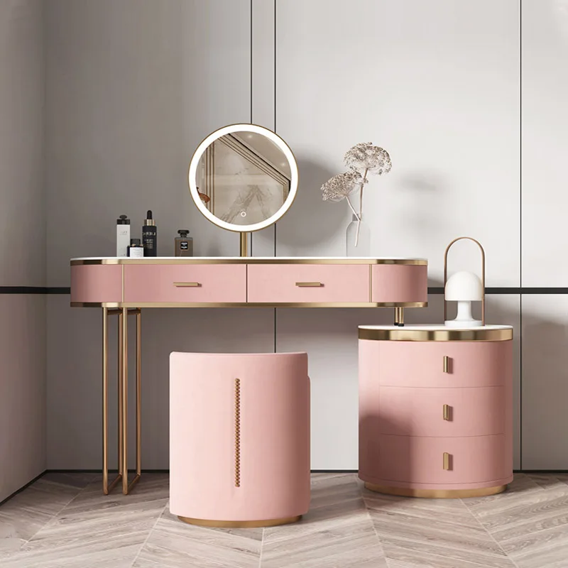 Modern Grey Pink Makeup Dressing Cabinet and Drawer Blue Bedroom Furniture  Min Luxury Dressing Make up Table With Led Mirror