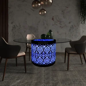 Modern Hotel Acrylic and Metal Led Remote Controlled Glowing Durable Outdoor Led Dining Table With Tempered Glass Desktopble