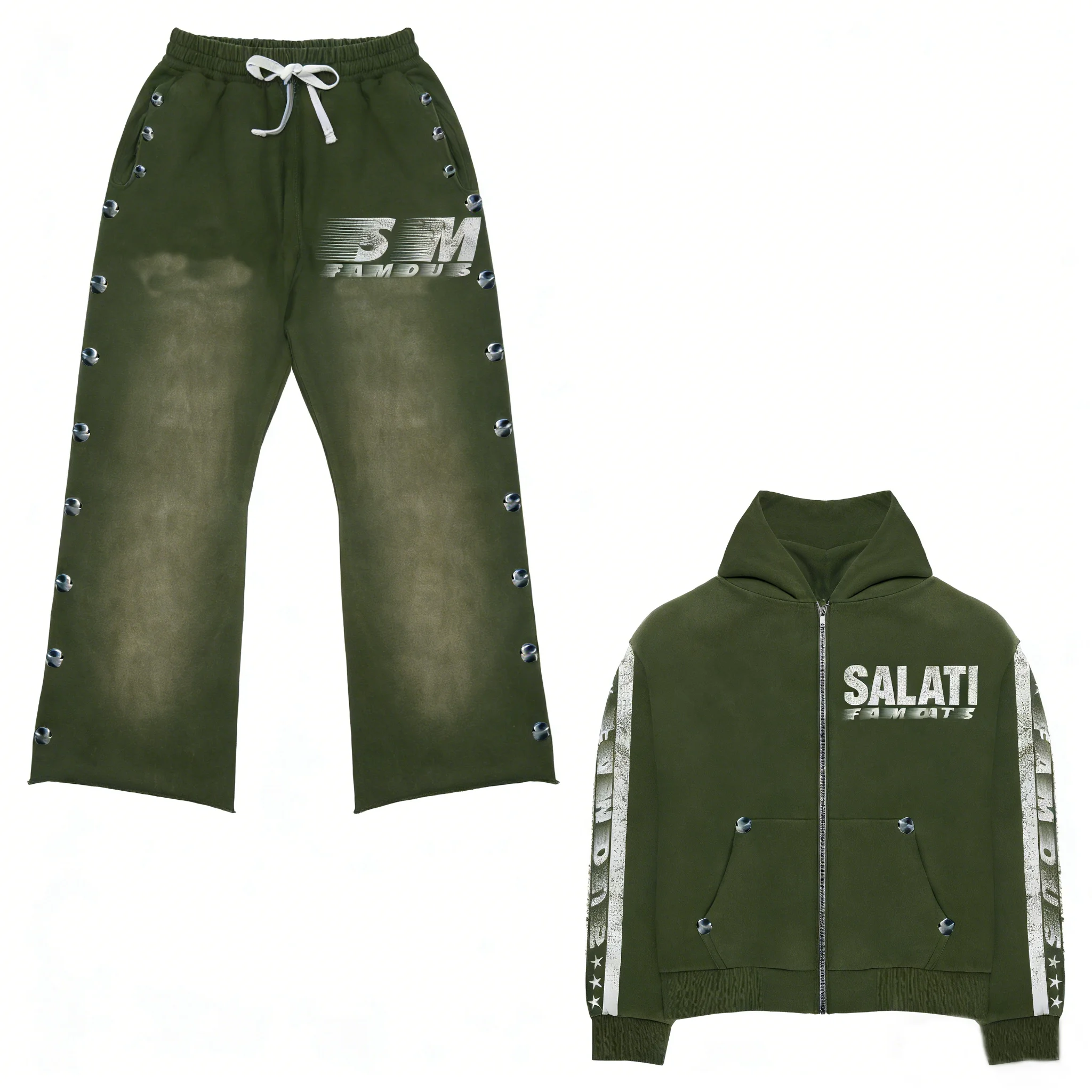 SALATI Custom logo Pattern Manufacturers Good Quality Tracksuits Mens Flared Sweatpants and Hoodie Sets Tracksuit Set Unisex gallery 2