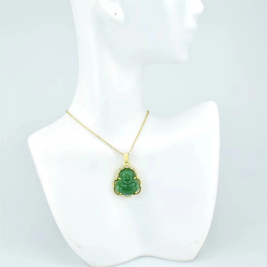 Factory Price Religious Copper Micro-inlaid Zircon Pendant  Crystal Jade Stone Buddha Pendant Necklace for Women