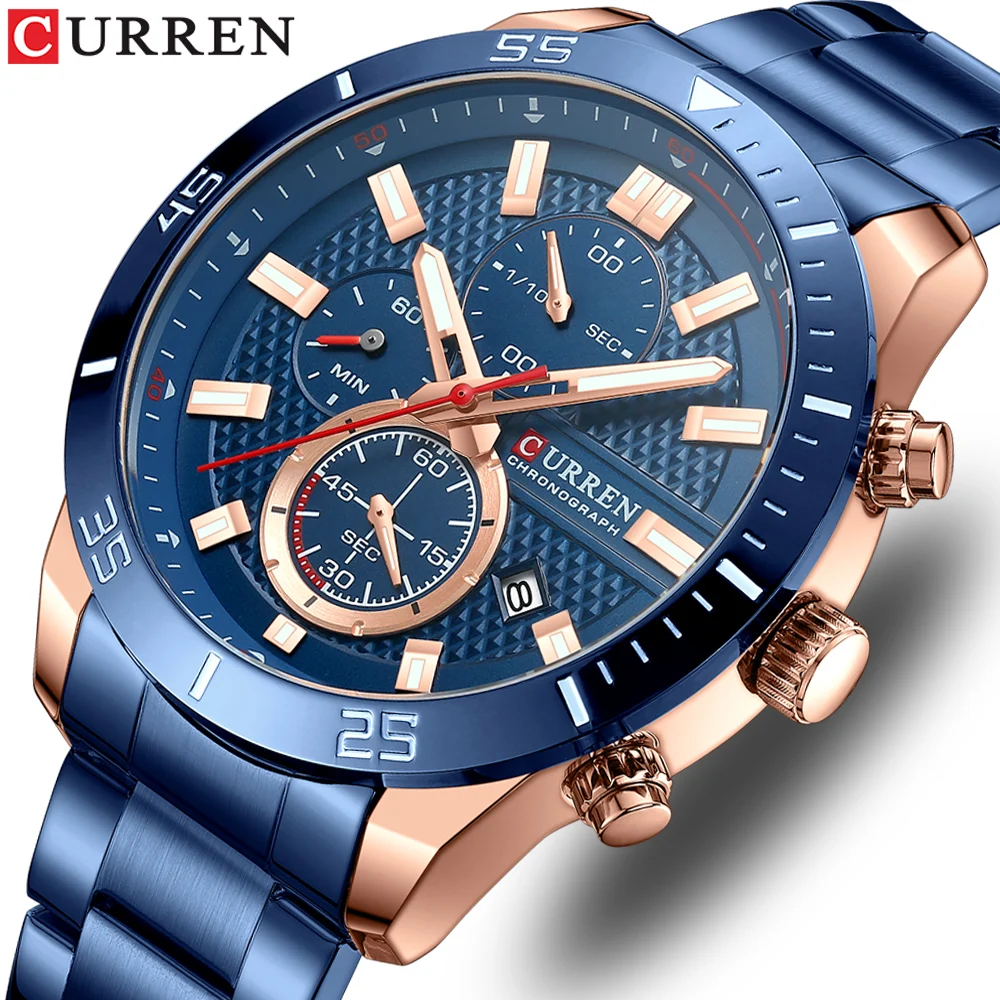 CURREN 8417 Quartz WristWatch Green Color Luxury Stainless Steel Sport Male Clock Waterproof Chronograph Date Men Watch