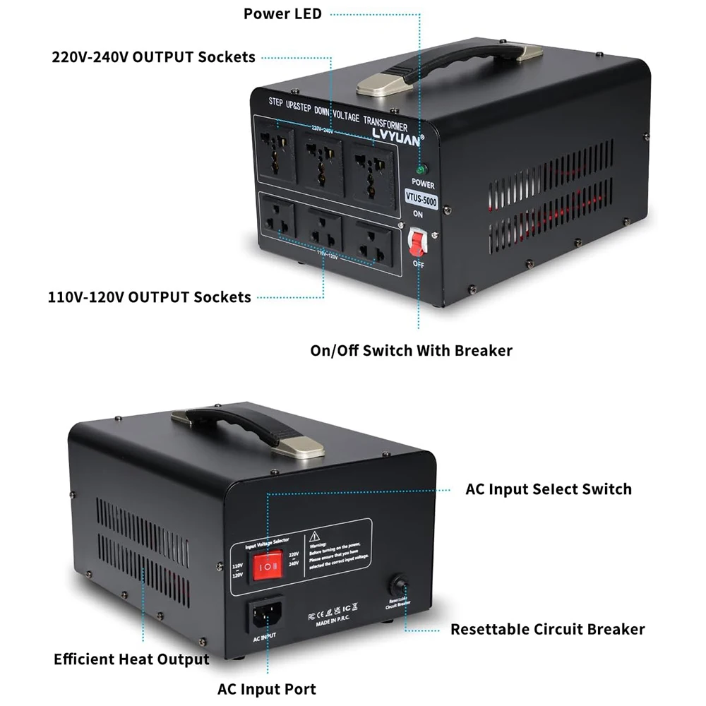 LVYUAN 5000VA Transformer Step up and Down AC 110V to 220V 220 to 110 Voltage Converter