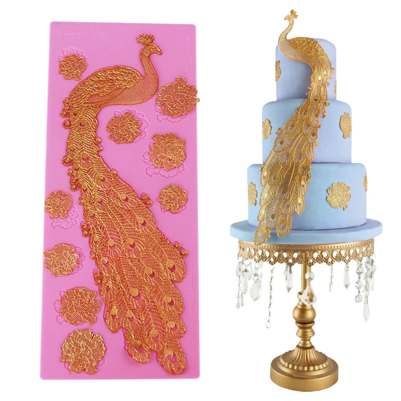 Peacock Fondant Sugar Lace Craft Silicone Mold for Cake Decorating