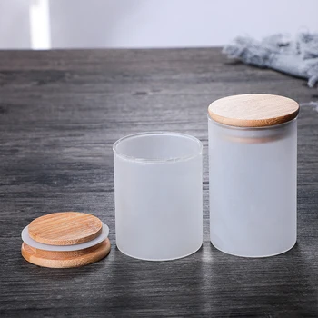 56H Household high borosilicate glass frosted candle with bamboo lid massage essential oil bottle aromatherapy jar container