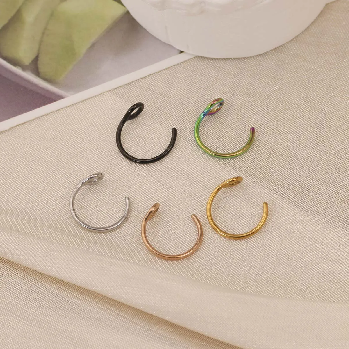 double fish hook nose Punk Double Fishhook Fake Piercing Nose Rings
