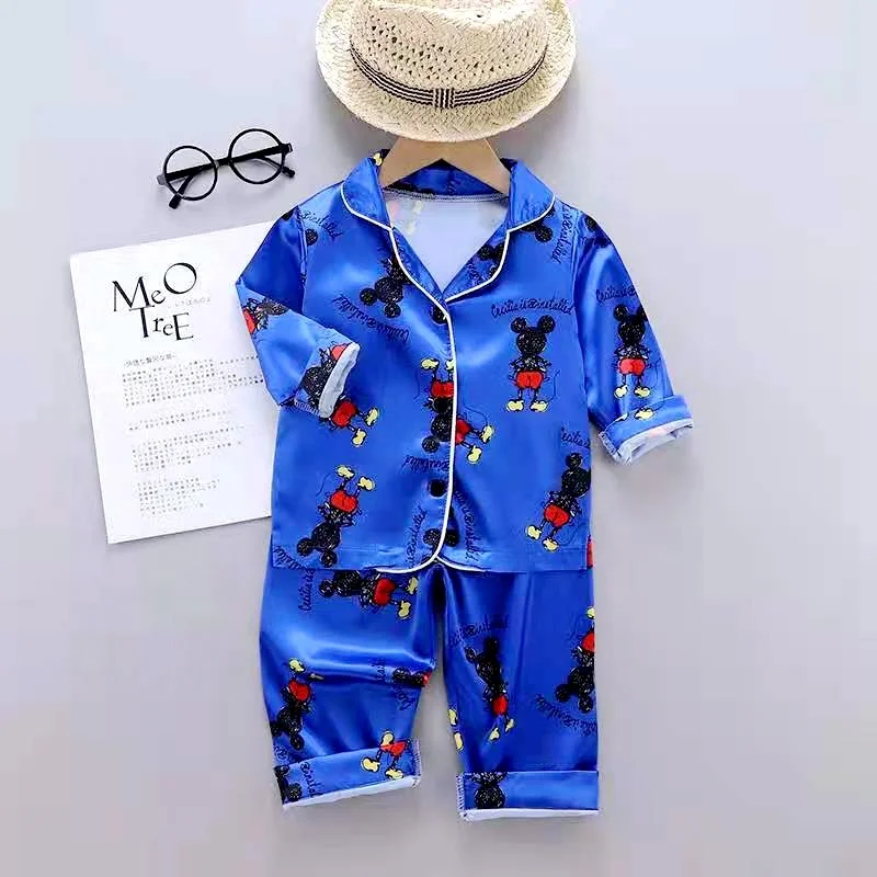 Детские пижамы От 2 до 6 лет, атласные шелковые пижамы с длинным рукавом для девочек и мальчиков + комплекты штанов для детей, атласные пижамные комплекты высокого качества