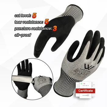 Great Grip En388 4544 Hppe industrial anti Cut slip puncture proof oil Resistant Work Safety Nitrile Coated Hand Gloves Level 5