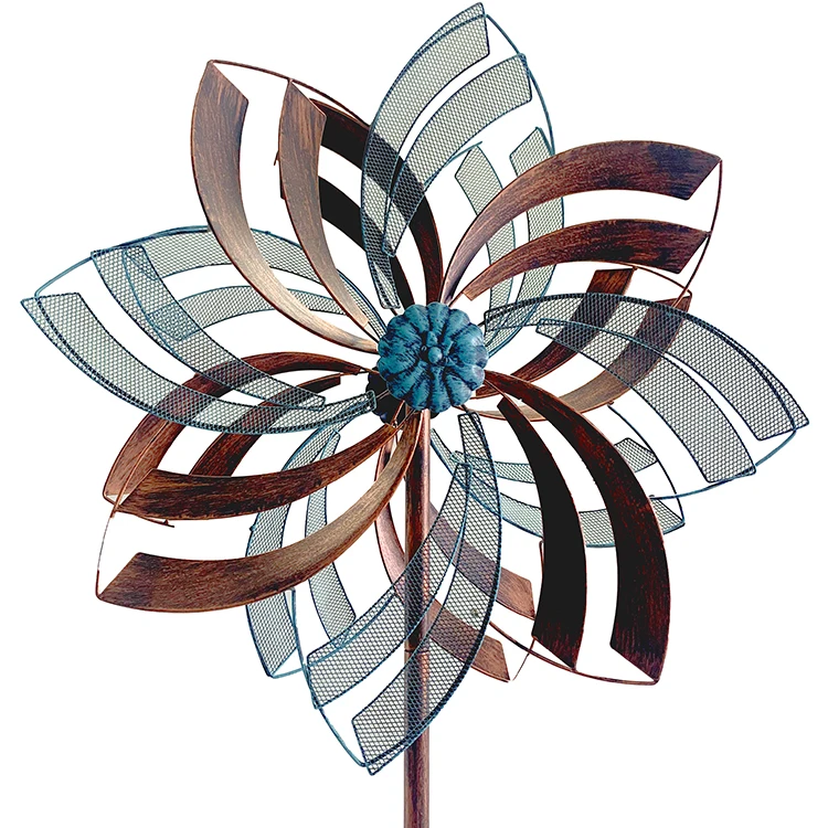 Hollow Leaf Sculpture Kinetic Art Metal Yard Windmill Decor Garden Lawn Flower Windmill