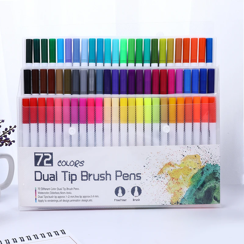 RIANCY Coloring Markers 100 Dual Tip Brush Marker Pens Fine Point