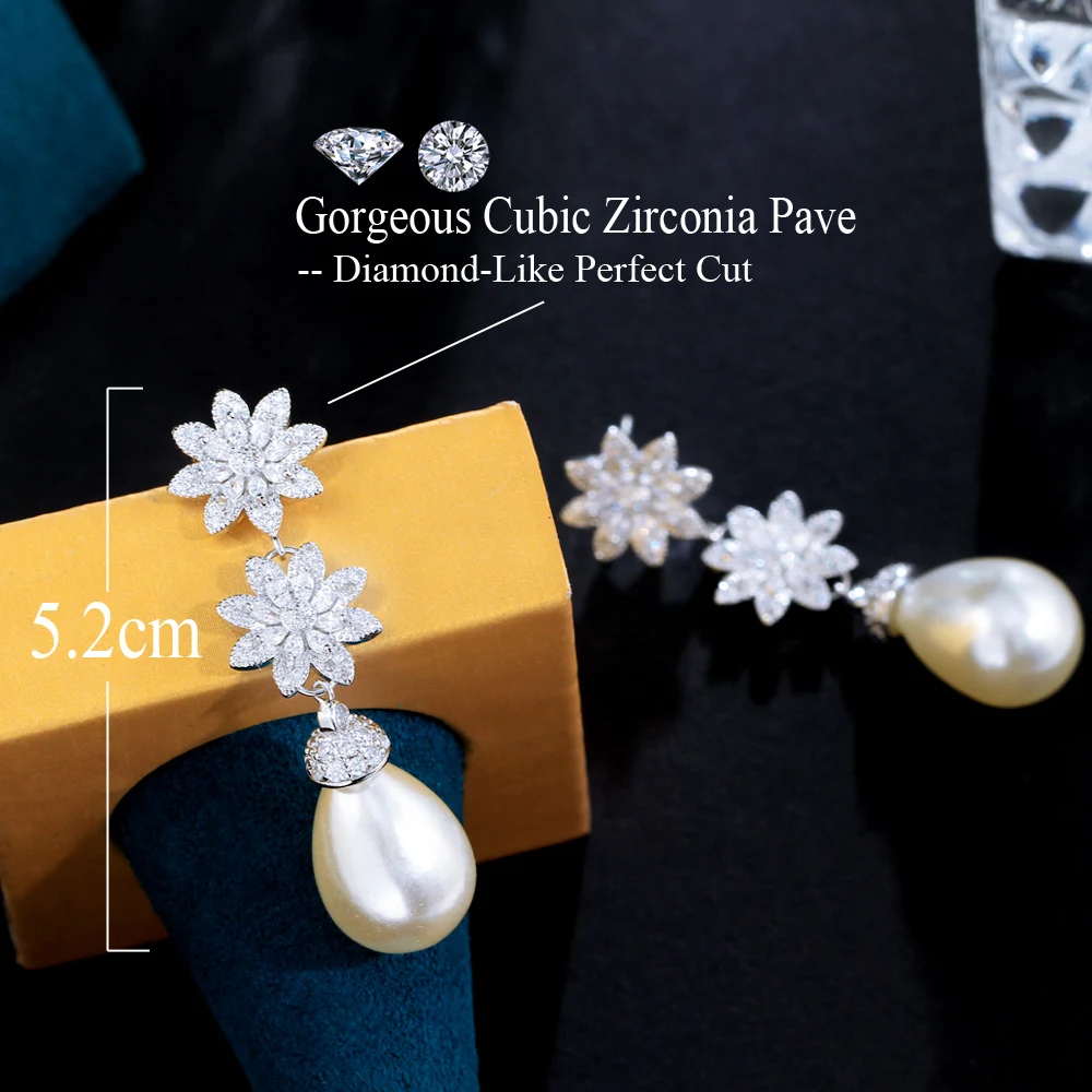 【STONEHENgE】Silver Material Pearl Cubic Flower Earrings StoneHenge 14K Pearl Earrings P1312 Silver 925 Cubic Crystal