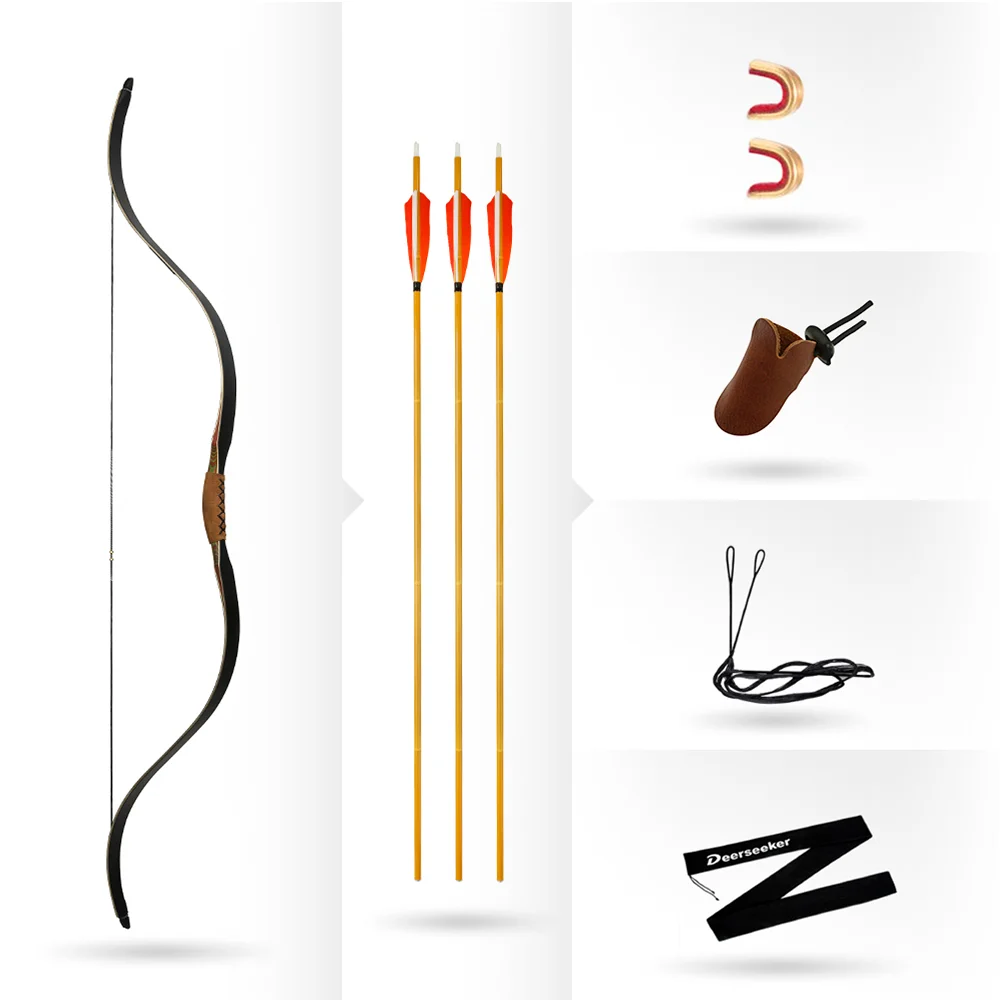 Reflex Deflex Ambidextrous Beginner Bow and Arrow Thumb Ring Laminated Horse Bow Set