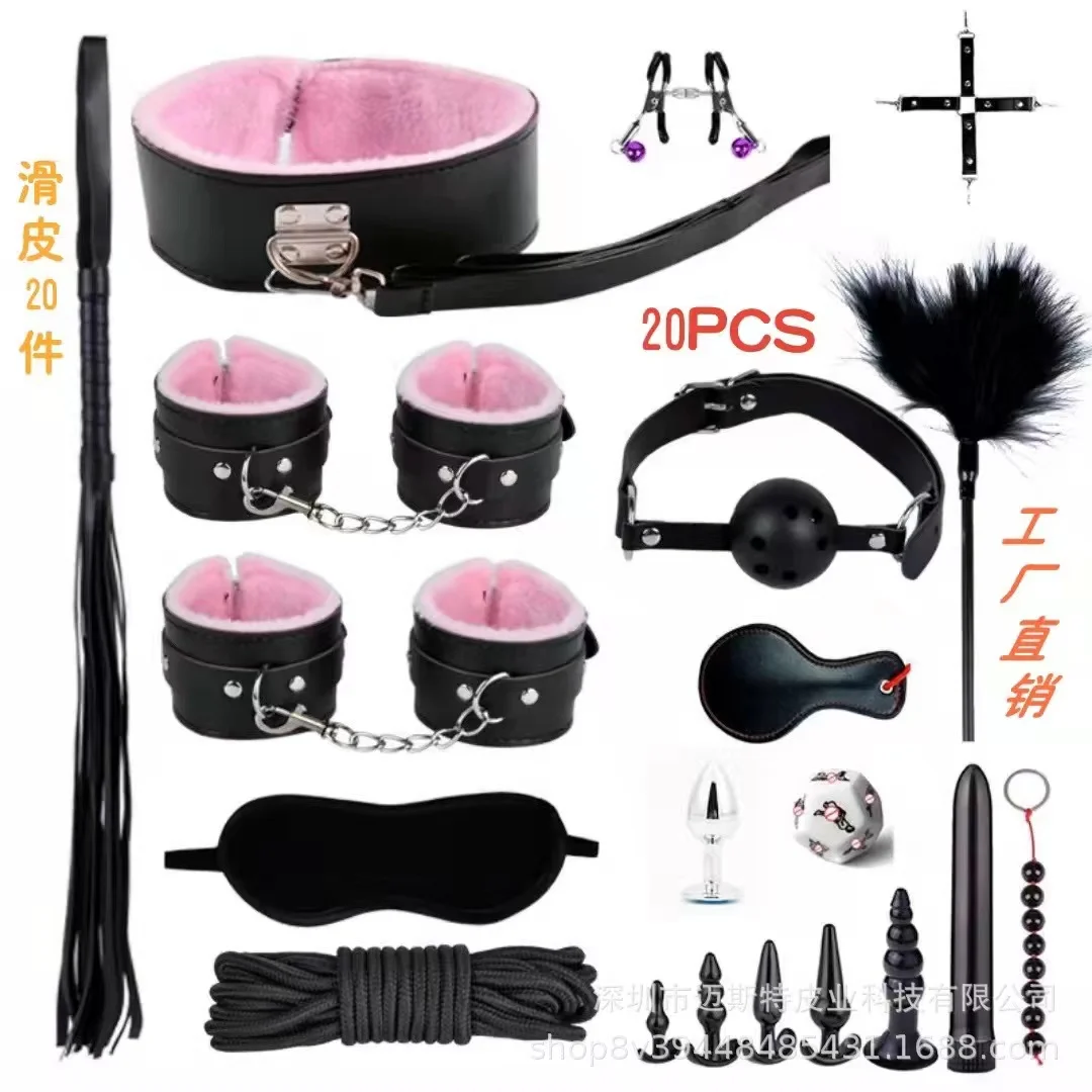 Source 20pc SM anal butt plug bondage slave ankle leather handcuff bondage rope kit ball gagged eye mask sex toys accessories for woman on m.alibaba