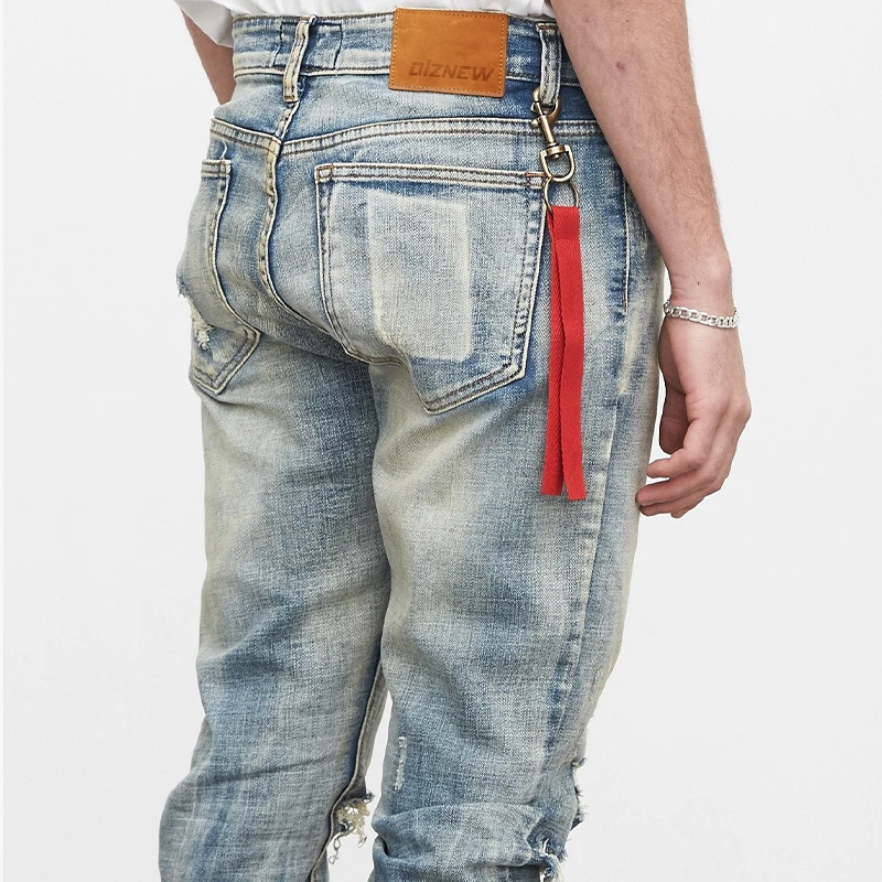 DiZNEW высококачественные мужские джинсы Slim Fit потертые для