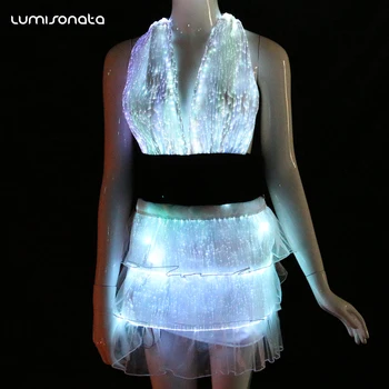 Rave outfits fiber optic luminous illuminated hot arabic sexy dance wear