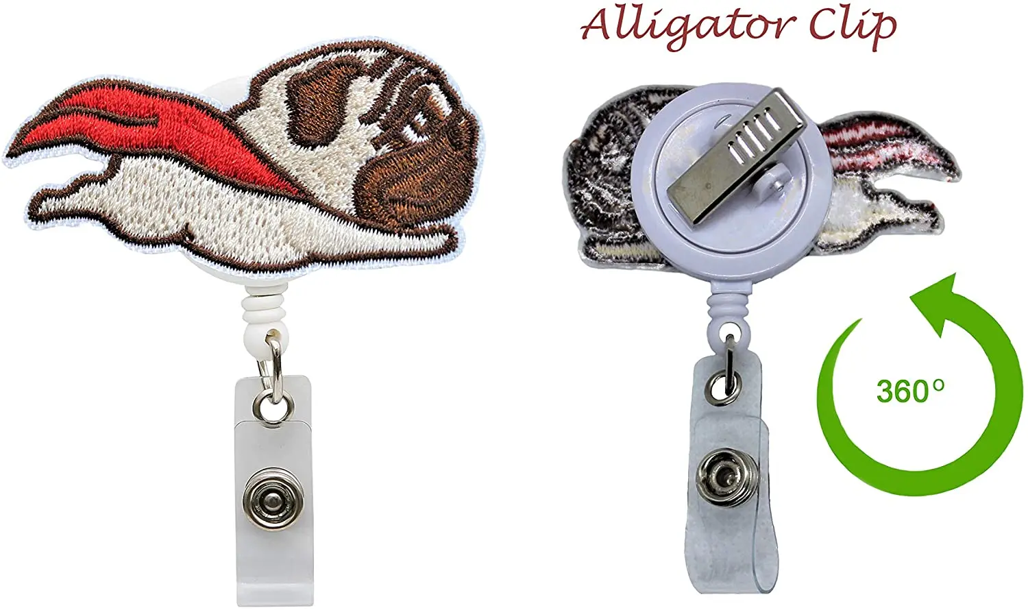 Flying Pug Nurse Badge Reel - Retractable ID Holder with Alligator Clip for Hospitals Doctors and Professional Office Staf