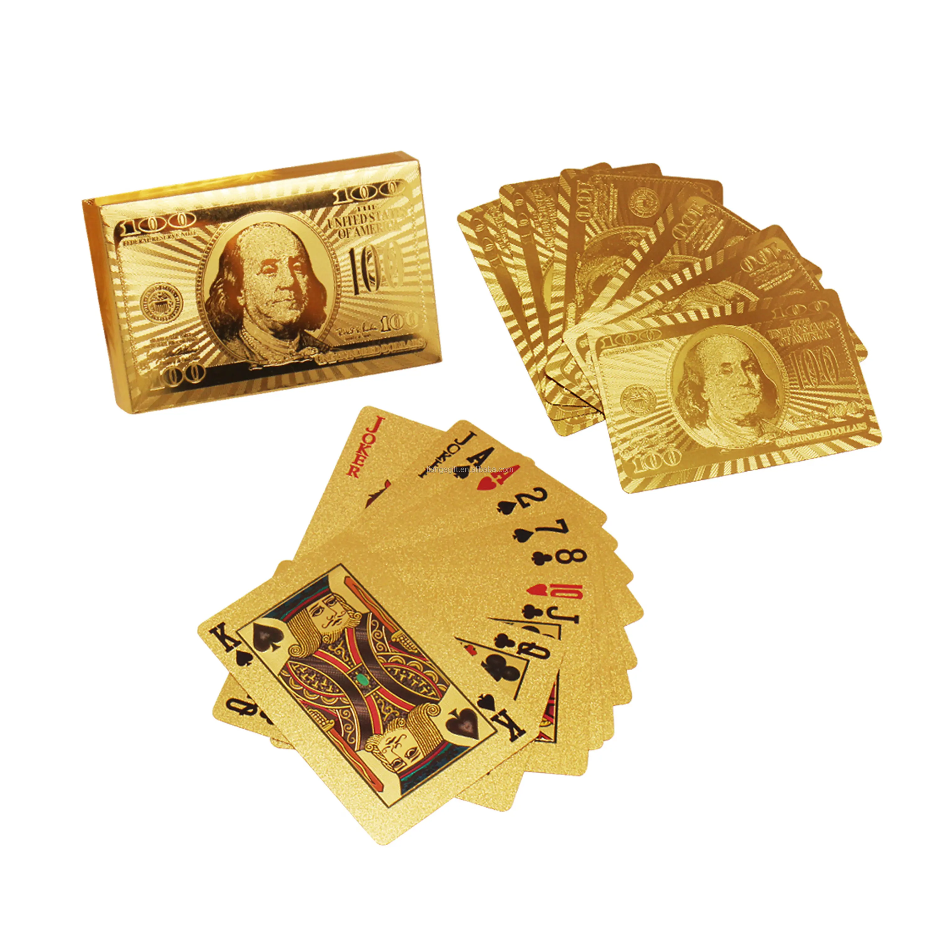 Индивидуальные 999,9 24k Золотая фольга Дубай игральные карты с деревянной коробкой