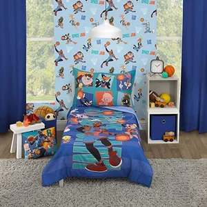 Cartoon Print 4 Piece Waterproof Double Sided Pillowcase Quilt Fitted Sheet Toddler Bedding Set