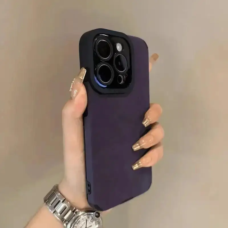 product luxury suede microfiber shockproof soft tpu edge pu smooth leather protective case for iphone 17 16 15 12 series mobile phones-7