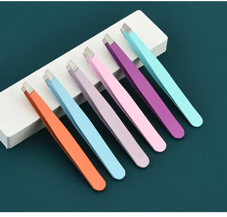 Colorful Makeup Eyelash Tweezers Girls Makeup Slanted Tip Eyebrow