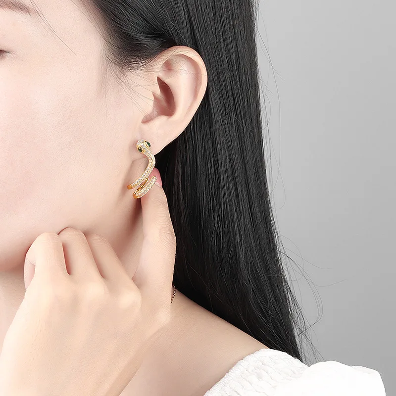 18K Gold Plated Zircon Snake Stud Earrings for Kids
