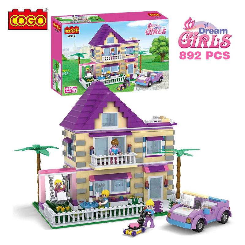 COGO Girls Series Beach Villa Boat Friends House Figure Building Block Model Toy 