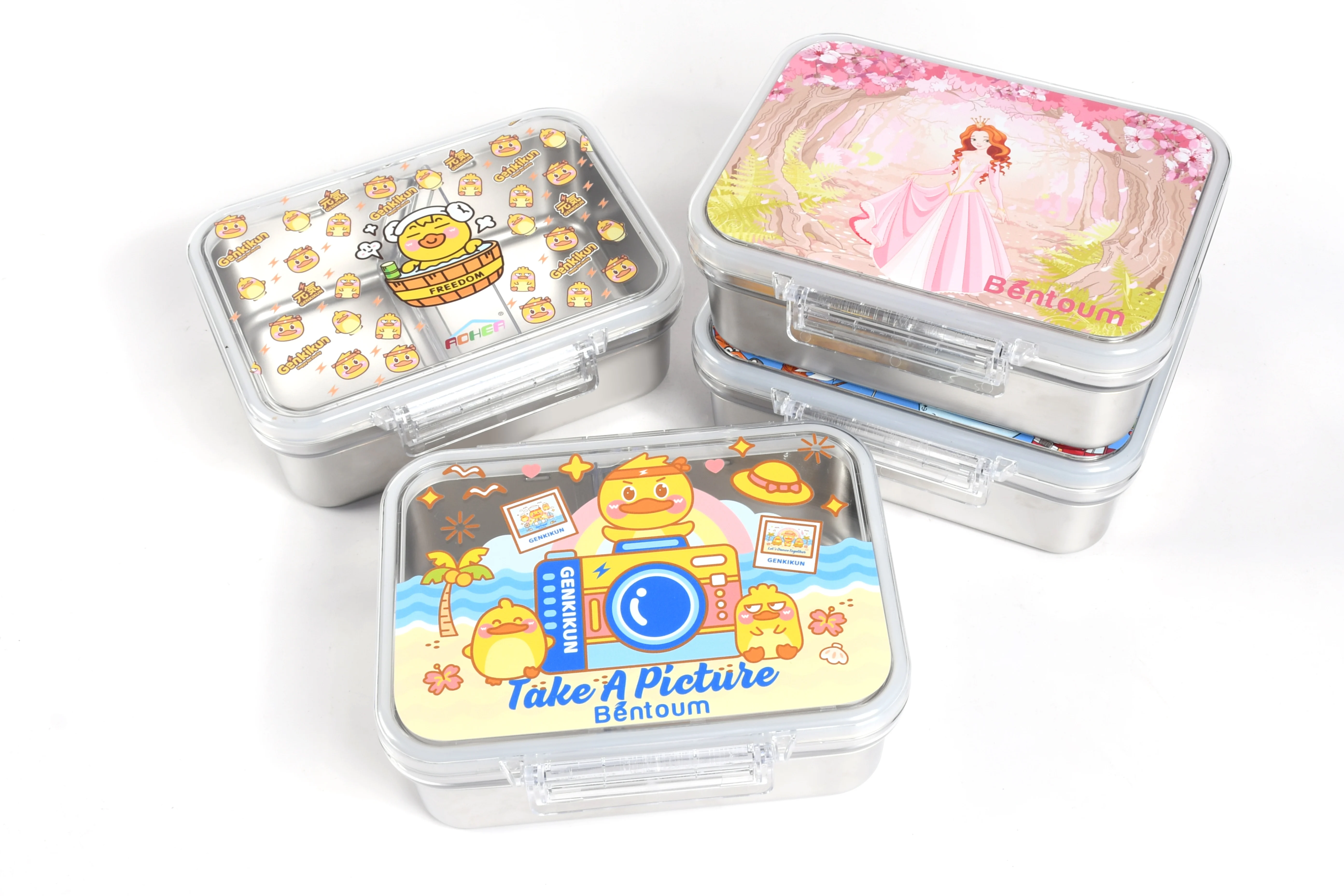 Aohea Hot new product lunch box for kids food container stainless steel bento lunch box with Anime Transparent lid supplier