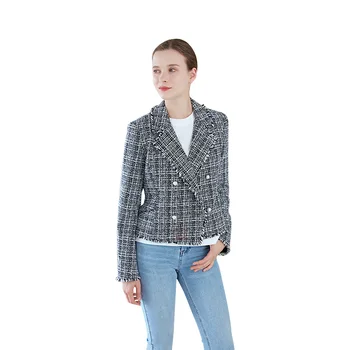 Latest Fashion Design High Quality Custom Plaid Tweed Blazer Women Jacket
