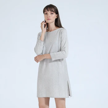 Women Sustainable Quality Winter Knee-Length Recycle Stylish V Neck Sexy Knit Dress Pullover