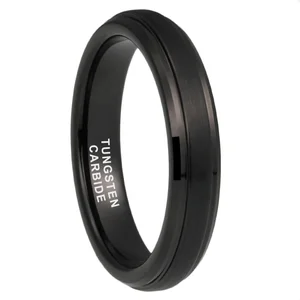 Coolstyle Jewelry Dropshipping Wholesale 4mm Stepped Beveled Fashion Engagement Wedding Band Black Tungsten Ring for Women Men