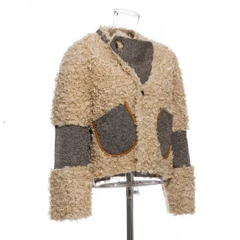 Customized colliding woolen fabric ladies jackets winter casual women's jackets elegant temperament women's jackets