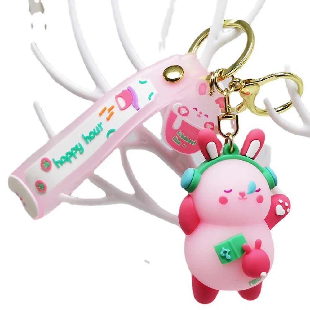 Panda Sweethearts Cartoon 3D Doll Key Chain Silica Gel  Mascot Lovable Bag Pendant Key Chain Custom Plastic Key Chain