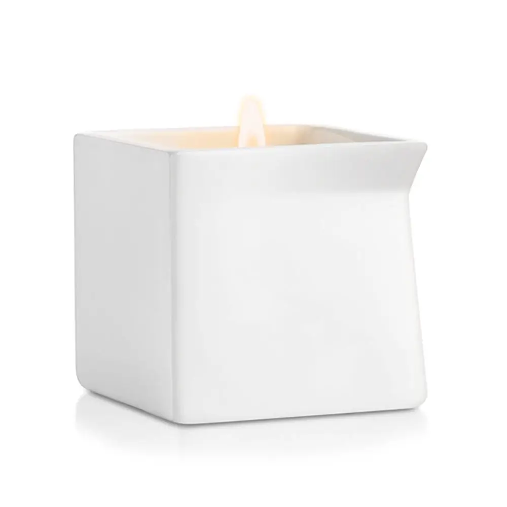 Massage Oil Square White Ceramic Candle Jar With Spout
