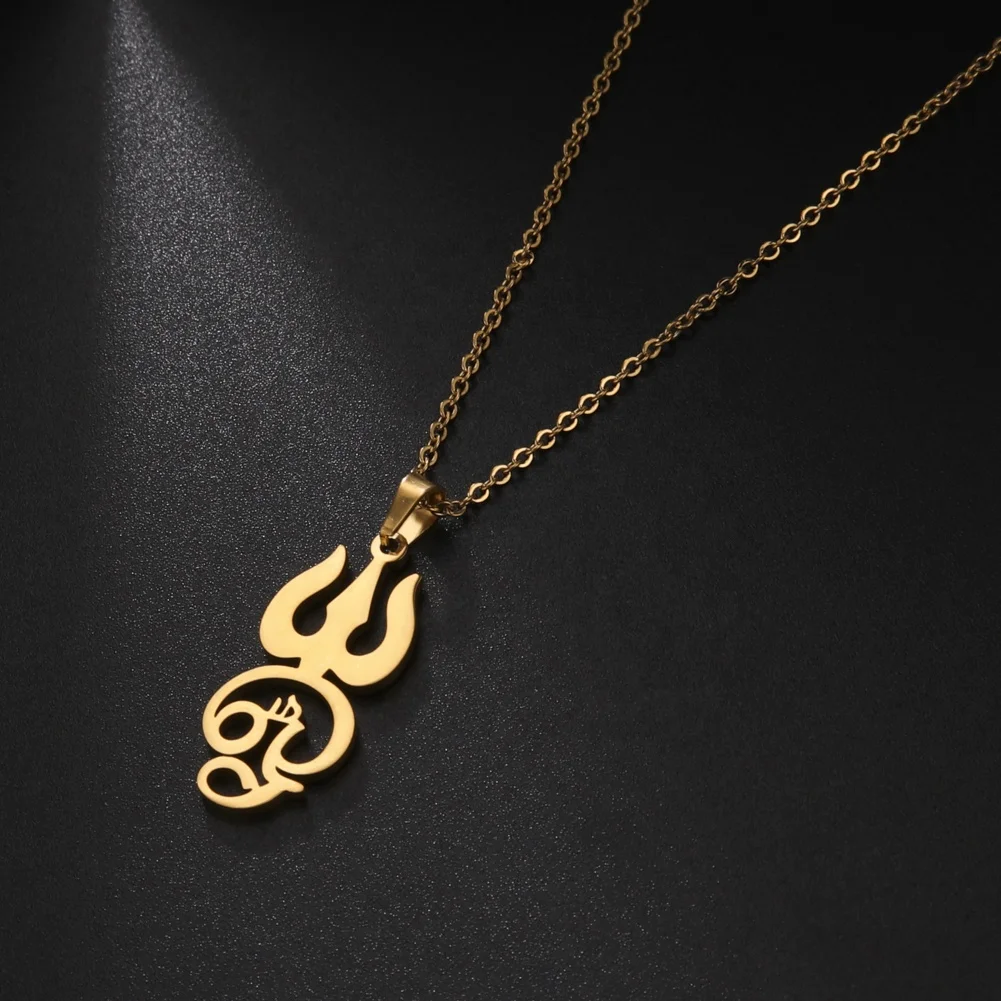 India Tamil Om Symbol with Trident Pendant Necklace Om Shiva Symbol Yoga Vintage Talisman Stainless Steel Jewelry