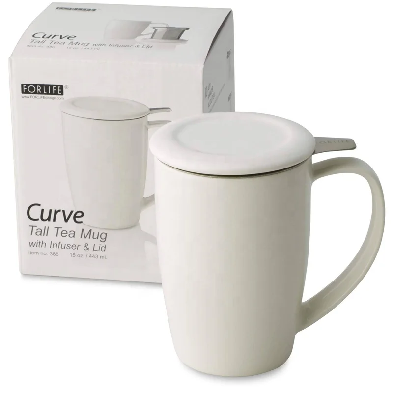 FORLIFE Curve Tall Tea Mug with Infuser and Lid 15