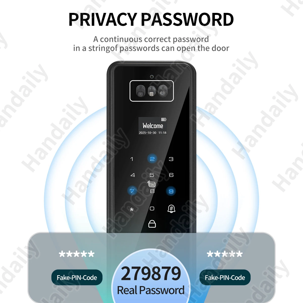 HanDaily Palm Vein Tuya Wifi Door Lock 3D Biometric Face ID Video Monitoring Intercom Digital Electronic Locks for Front Door DDL9