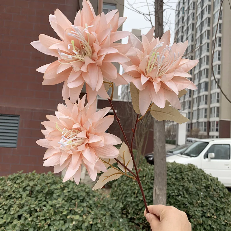 Sndh04 Hot Sale Wedding Decoration Fake Flower 3 Heads Flower Silk