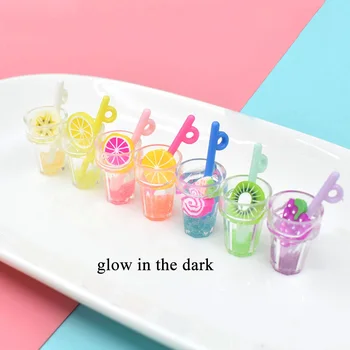 yiwu insheen craft new brilliant glow in the dark effect 3d miniature fruit drink cup bottle plastic charm pendant