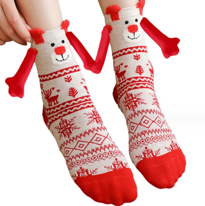 Autumn Winter Cute Novelty Warm Cotton Magnetic Hands Christmas Socks ...