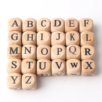 Organic12mm Beech Wood Cube Alphabet Letter Beads Wooden Beads Teether Making