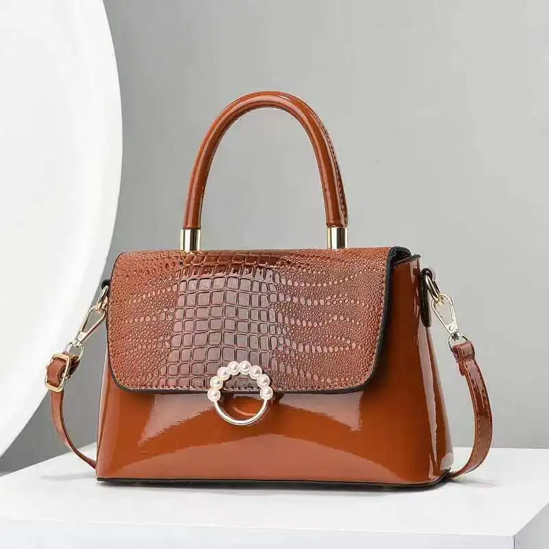 Glossy Pu Leather Women Purses Messenger Tote Bags For Ladies Top
