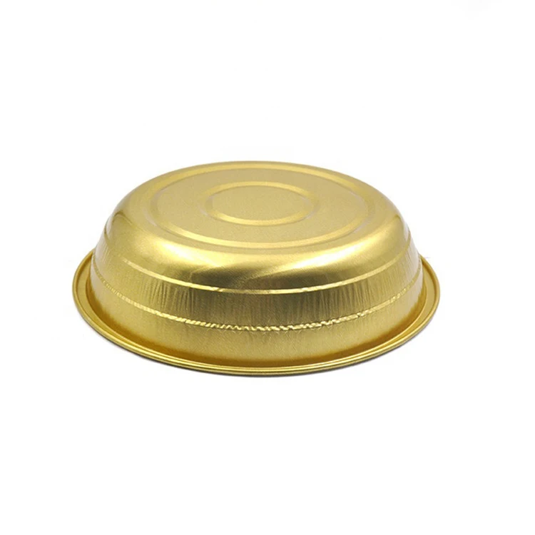 product free sample food grade 1350ml round pasta broiler roasting baking pans gold aluminium foil disposable flan container with lid-2