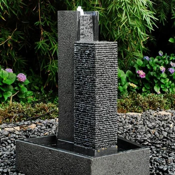 Modern 2 Cuboid Pillars Natural Grainte Stone Black Outdoor Garden Hand ...