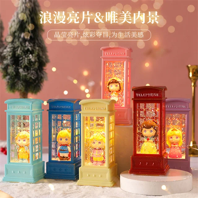 Забавная светодиодная пара Подарочная маленькая телефонная будка блестящая Снежная ветровая лампа