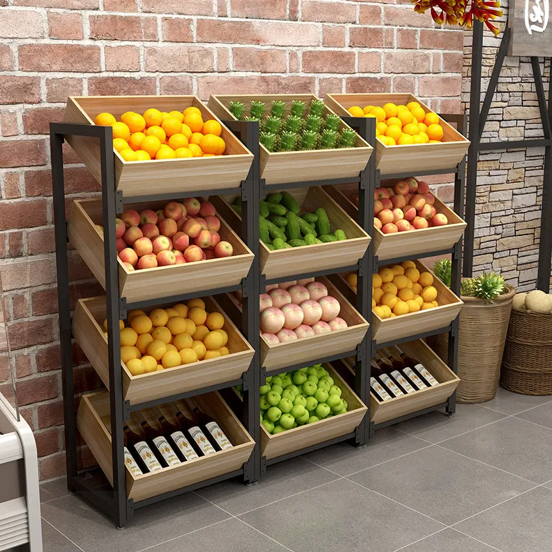 Wholesale Wooden Multifunction Grocery Shop Fruit Vegetable Supermarket