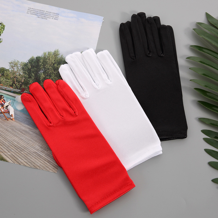 Эластичные атласные перчатки на палец, 22 см, один размер, для вечеринки, черный, белый