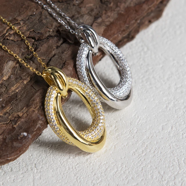 Carline women luxury zircon oval shape custom OEM 925 sterling silver jewelry rhodium 18k gold plated pendant necklace